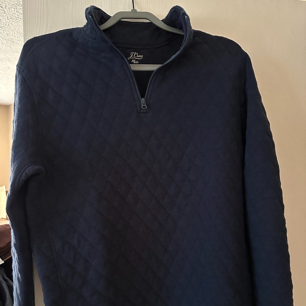 NWT J.Crew Mens Quilted Half-Zip Pullover Navy Medium